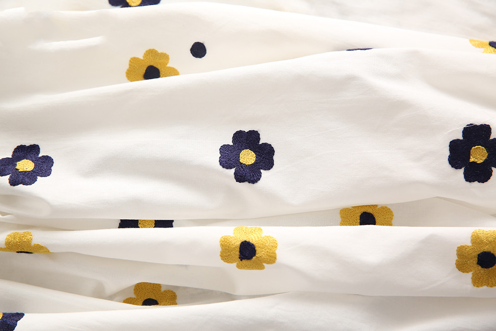 Cotton Embroidered Fabric, Blue Floral on White
