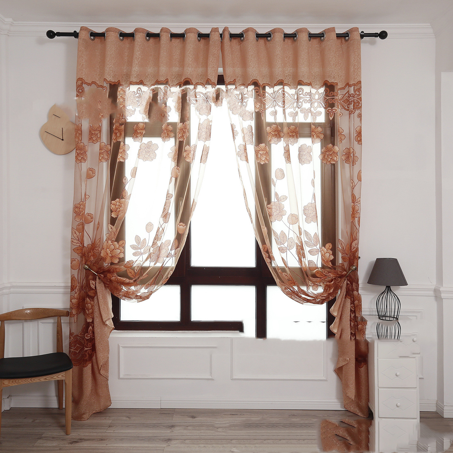 Peony Jacquard Sheer Curtain, Burnt-Out Voile