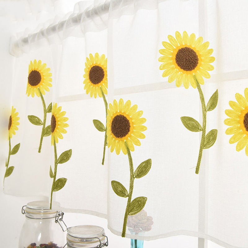 Daisy Embroidered Short Curtain, Window Screen