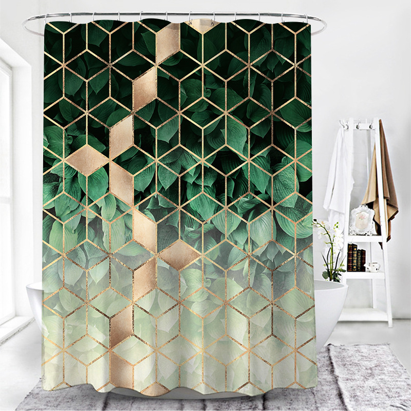 Geometric Print Shower Curtain, Modern Bathroom