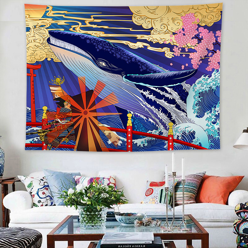 Japanese Wave Wall Tapestry, Ukiyo-e Hanging Cloth