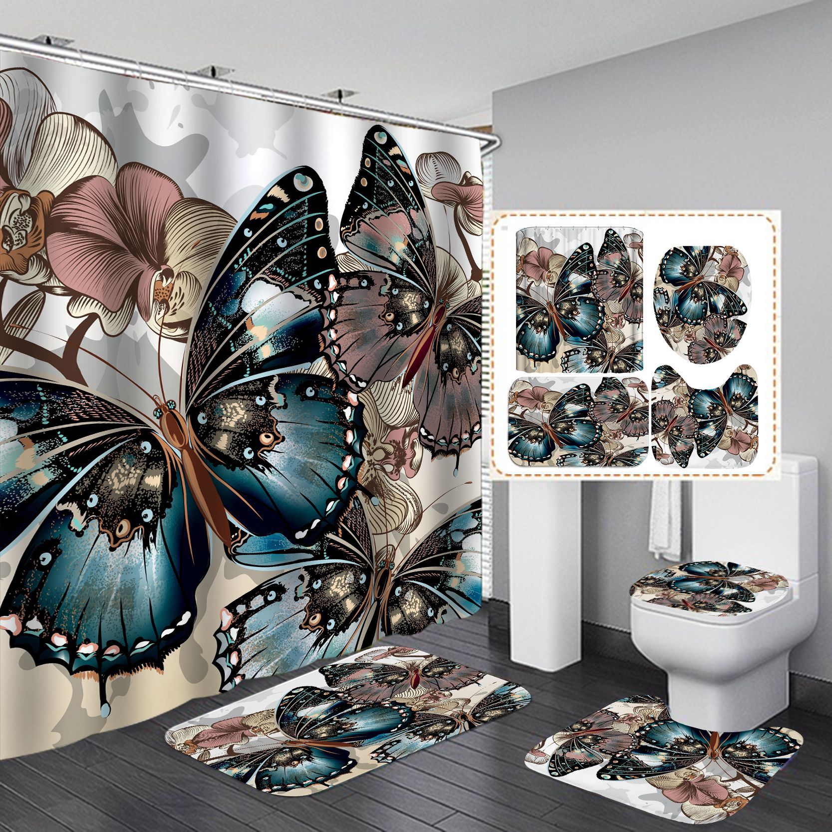 Butterfly Shower Curtain, Waterproof Fabric
