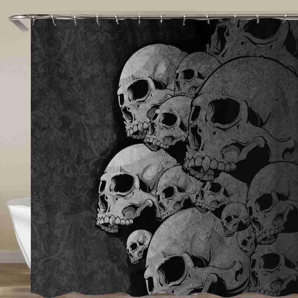 Skull Print Shower Curtain, Halloween, Waterproof
