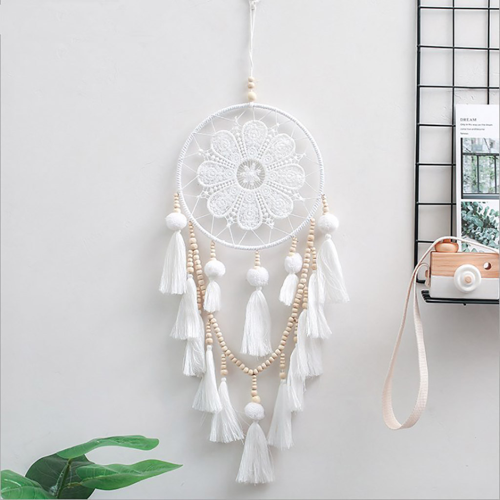 Dream Catcher Wall Hanging, Wooden Beads and Tassels