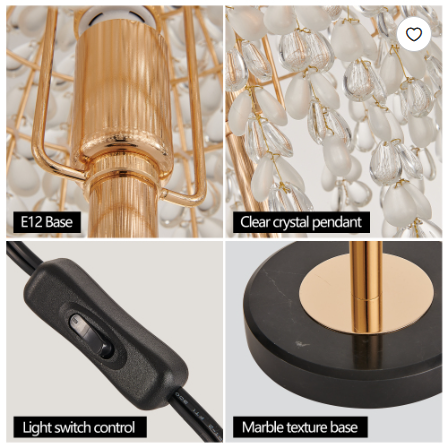 Crystal Waterfall Table Lamp with Marble Base photo 2