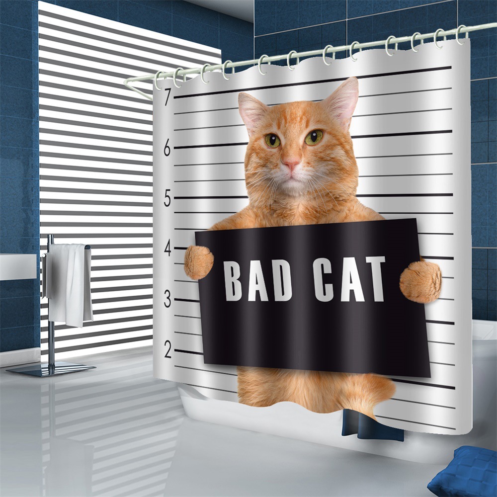 Waterproof Polyester Shower Curtain, Cat Prints