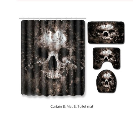 Waterproof Shower Curtain Set, Skull Print, 4-Piece