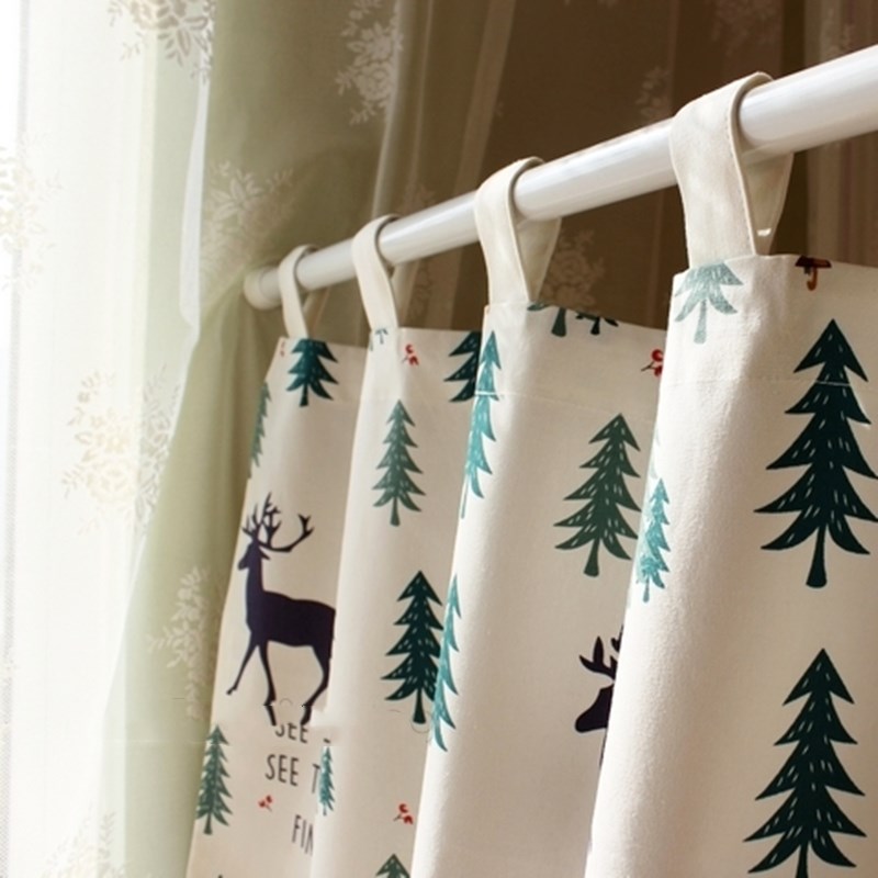 Linen Cotton Kitchen Curtain, Christmas Elk Print