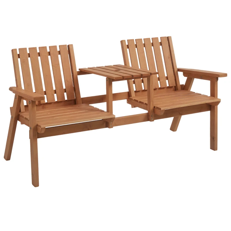 Wooden Patio Bench with Center Table & Umbrella Hole photo 6