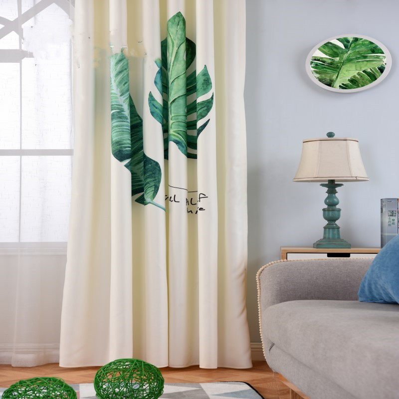 Banana Leaf Print Curtains, Cloth and Sheer Set