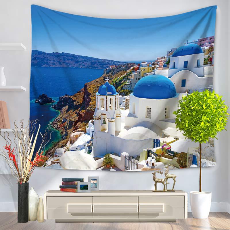 Aegean Village Tapestry Wall Hanging, Summer Scene