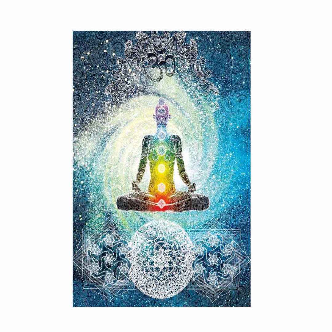 7 Chakra Buddha Tapestry, Blue Tone Wall Hanging