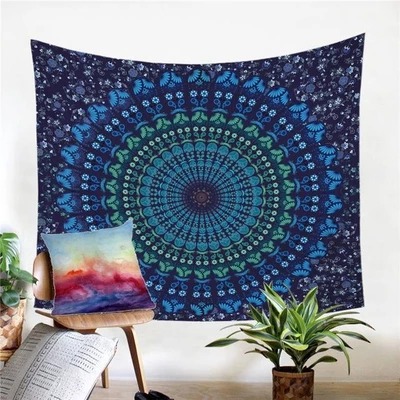 Mandala Wall Tapestry, Spiral Sapphire Print