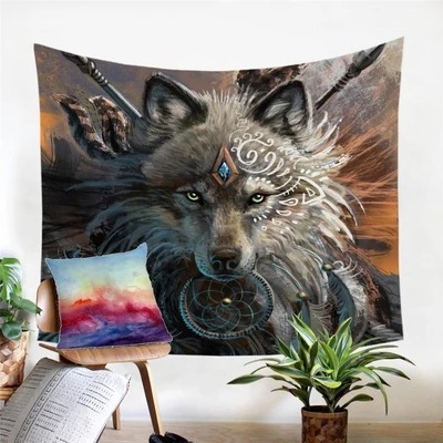 Wolf Warrior Wall Tapestry, Printed