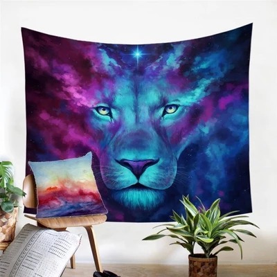 Galaxy Lion Wall Tapestry, Printed Fabric Hanging