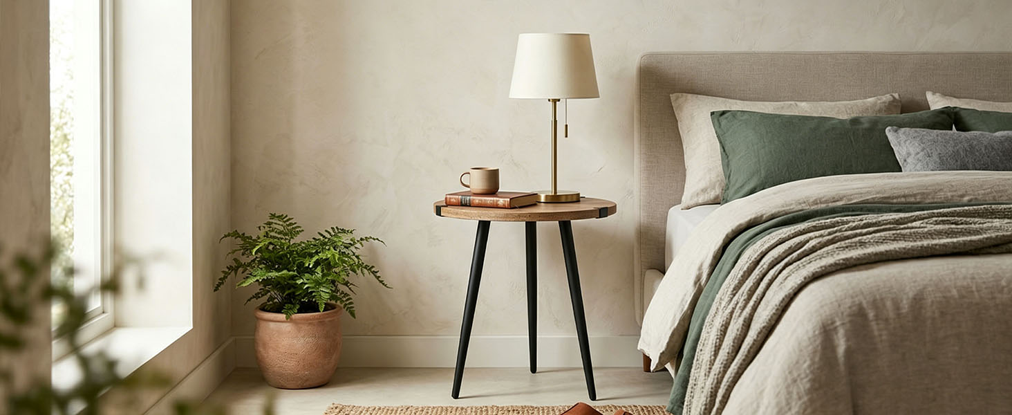 Round Oak Coffee Table, 54 cm, Mid-Century Style