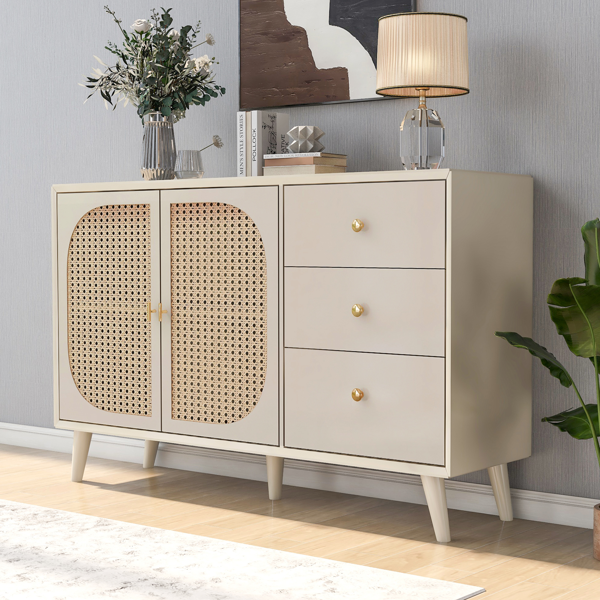 Off-White Sideboard with Push-to-Open Doors, 120 cm