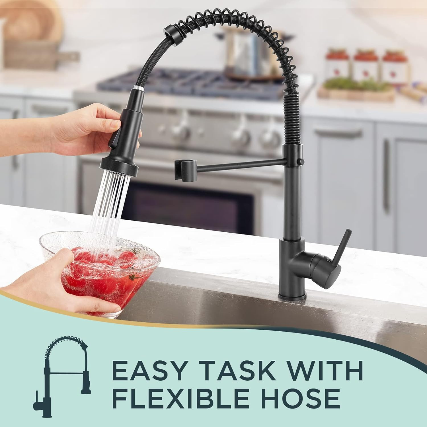 Matte Black Pull-Out Kitchen Mixer Tap