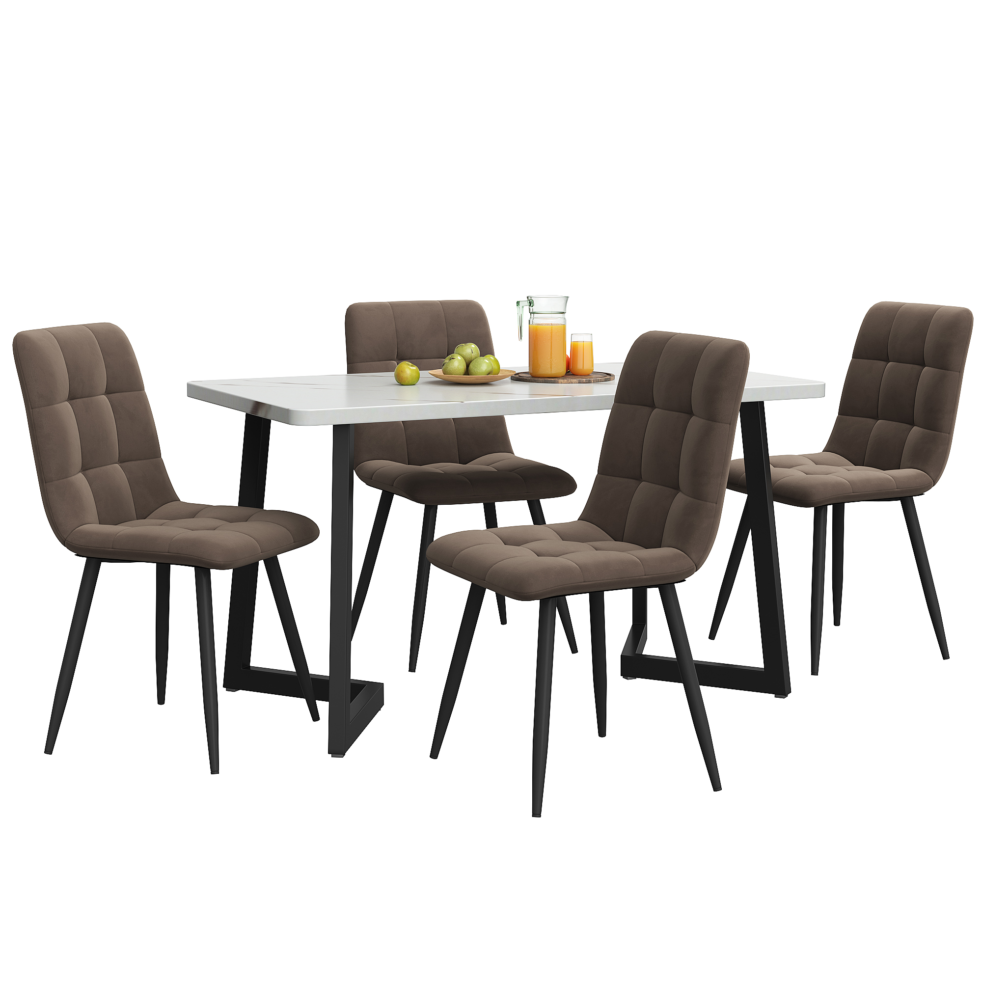 Dining Table with 4 Brown Velvet Chairs