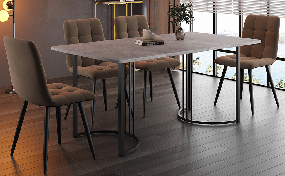 Grey MDF Dining Table with 4 Brown Velvet Chairs