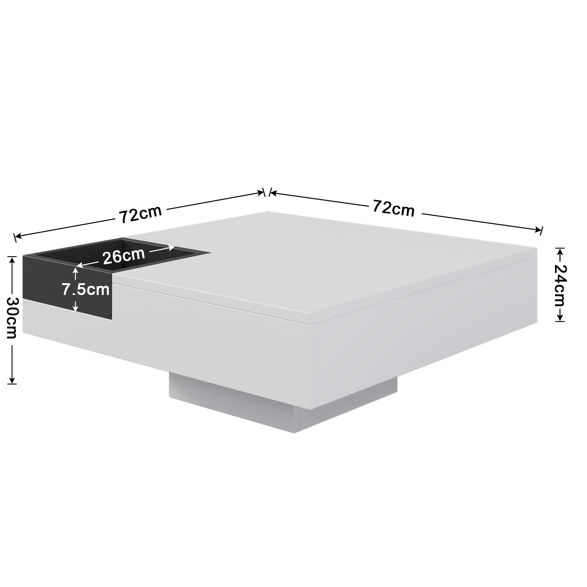 High-Gloss Square Coffee Table with LED and Storage Box