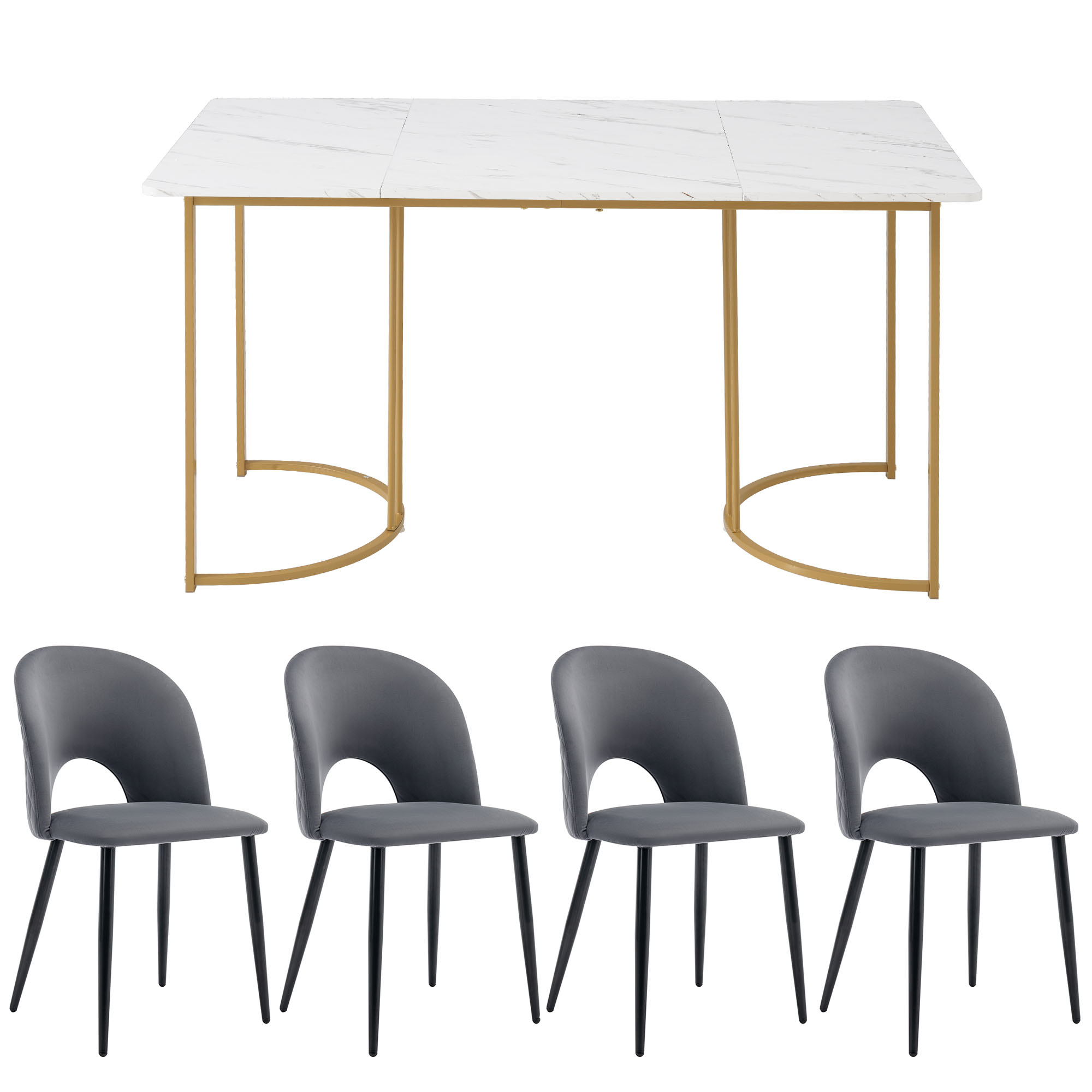 White MDF Dining Table with 4 Grey Diamond Velvet Chairs