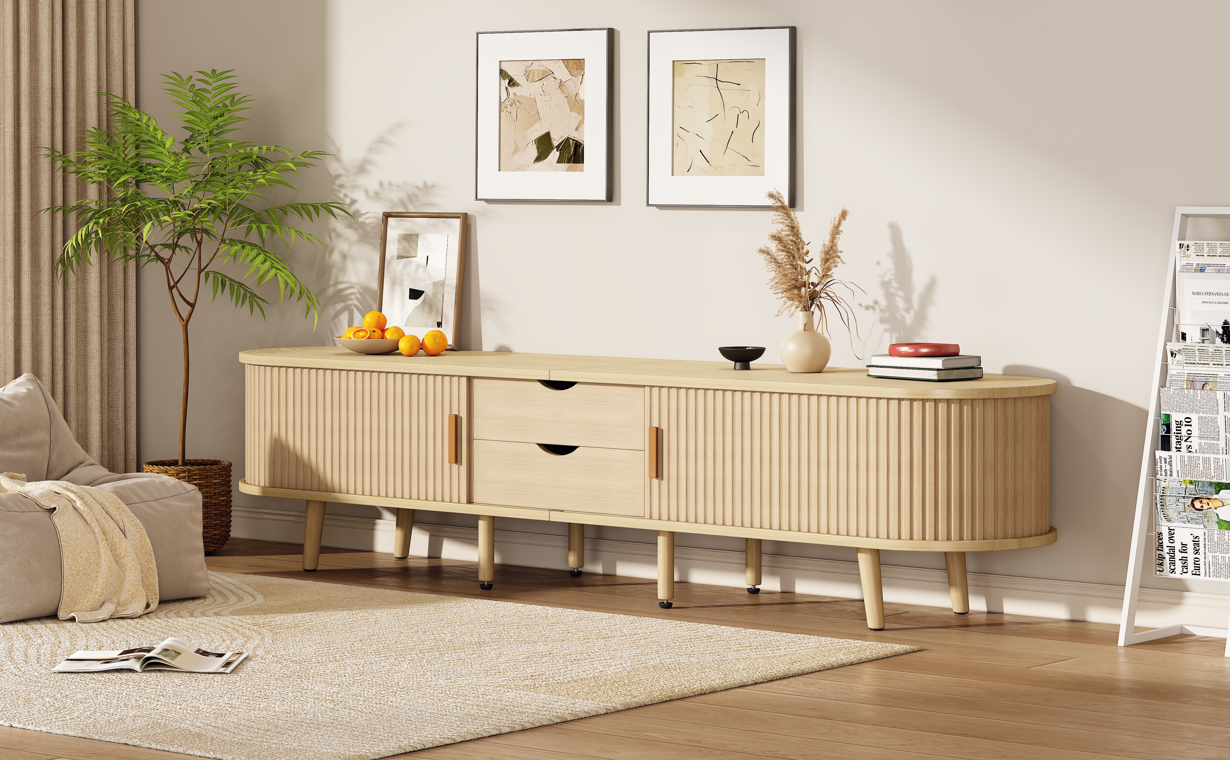 Oval Wood-Look MDF TV Cabinet and Coffee Table Set