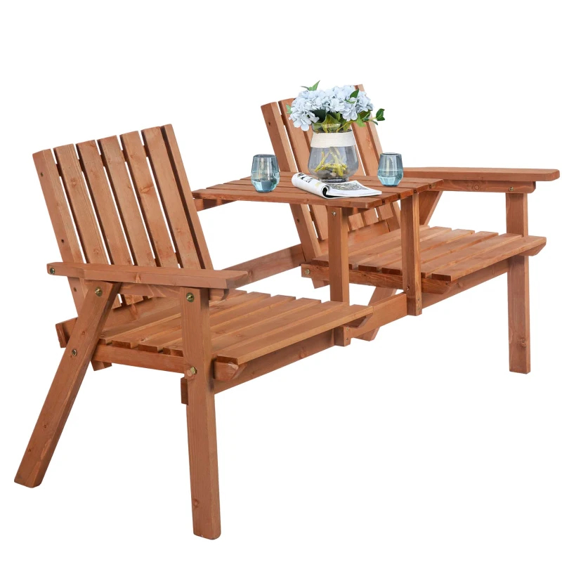 Wooden Patio Bench with Center Table & Umbrella Hole photo 7
