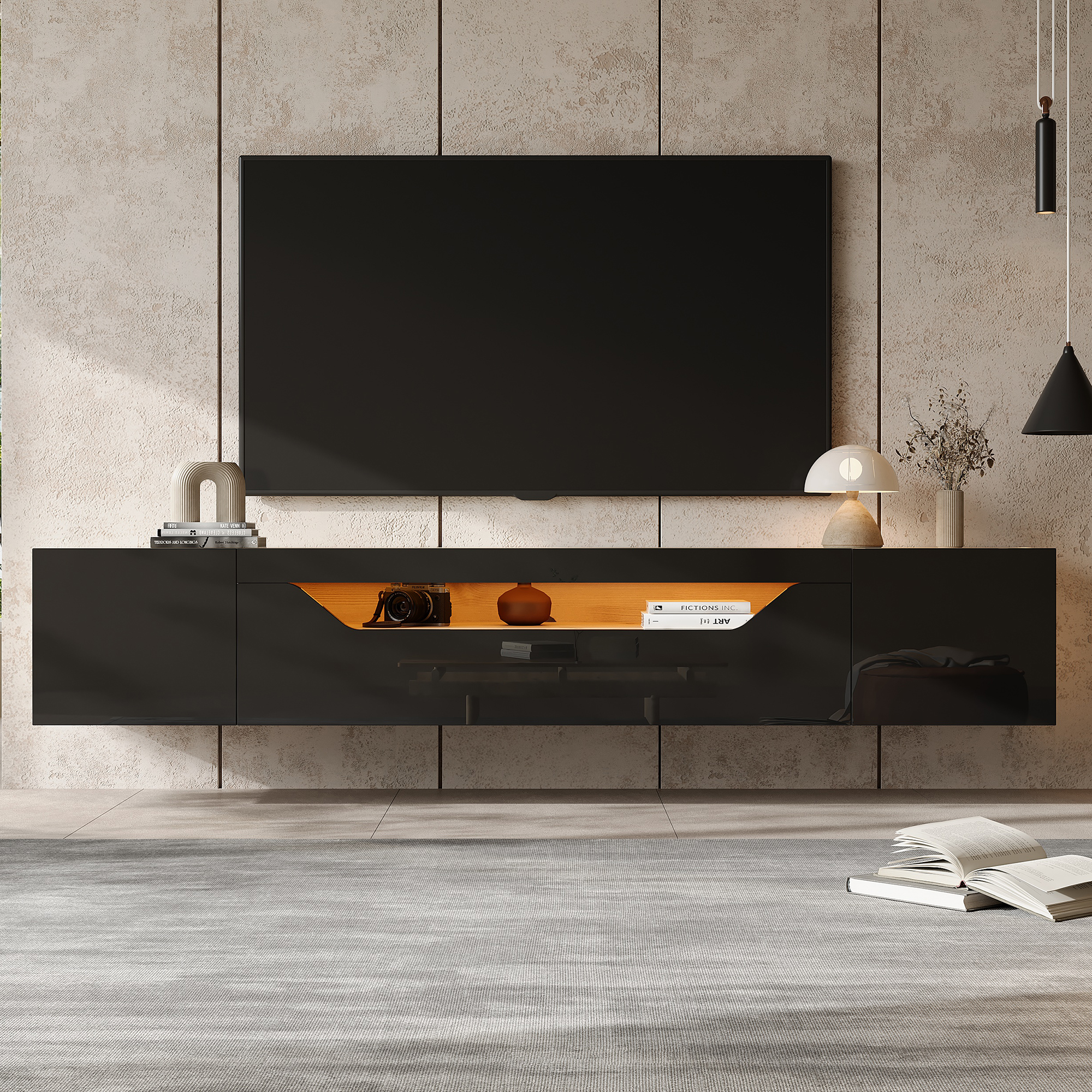Floating Wall-Mount TV Cabinet with LED Lighting
