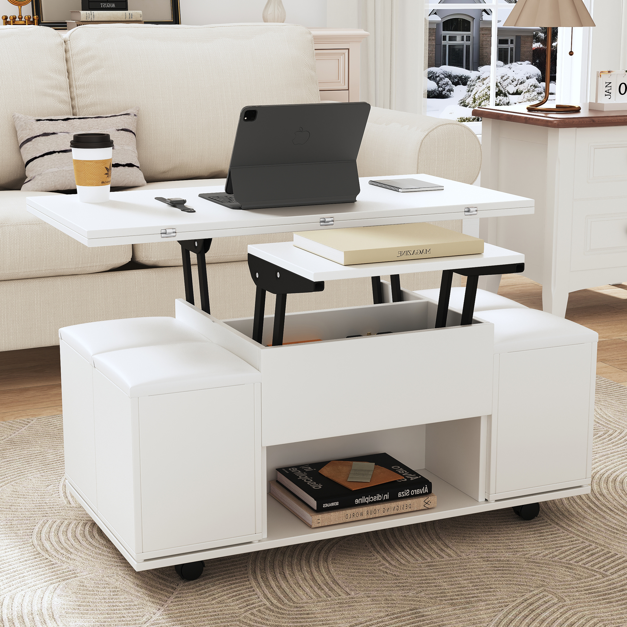 Height-Adjustable Dining and Coffee Table with Expandable Top