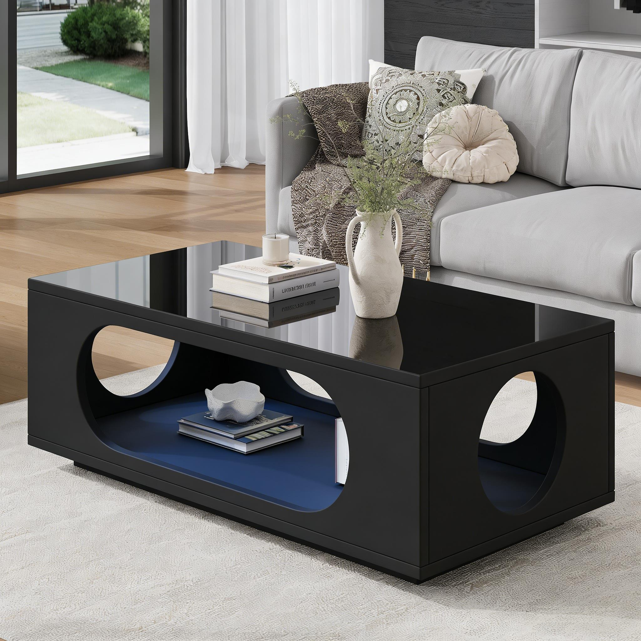 Black MDF LED Coffee Table with App Control, 30 kg Capacity