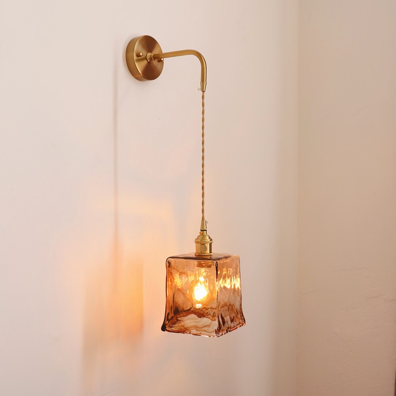 Japanese-Style Brass & Glass Wall Sconce
