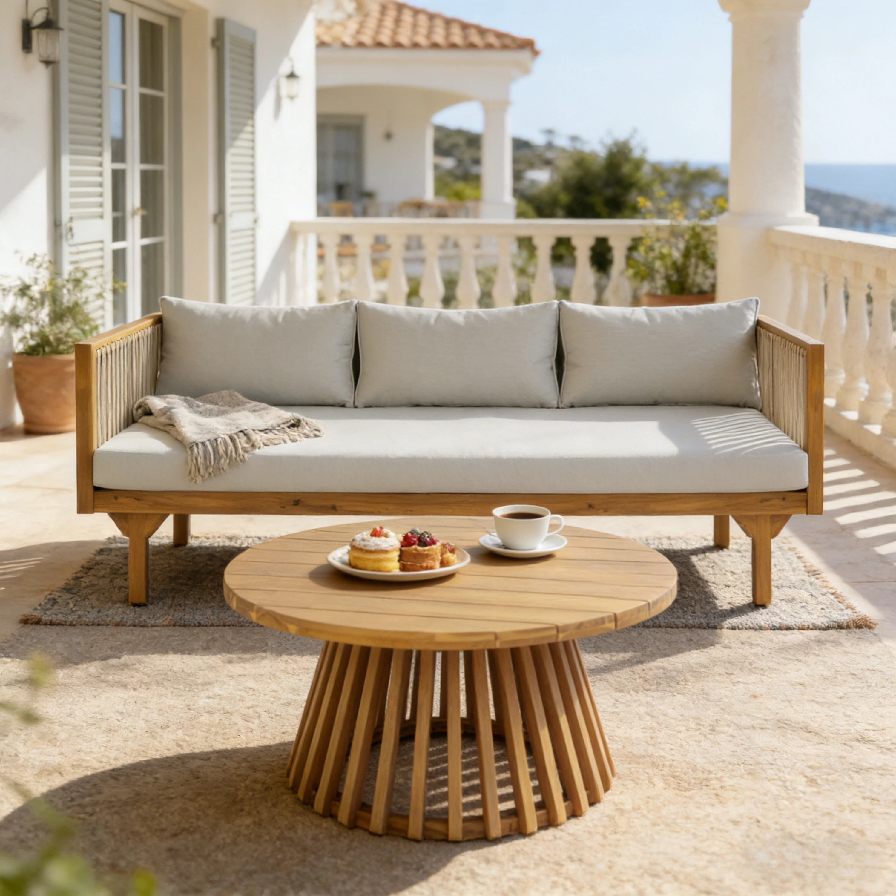 Acacia Wood Patio Sofa and Coffee Table Set