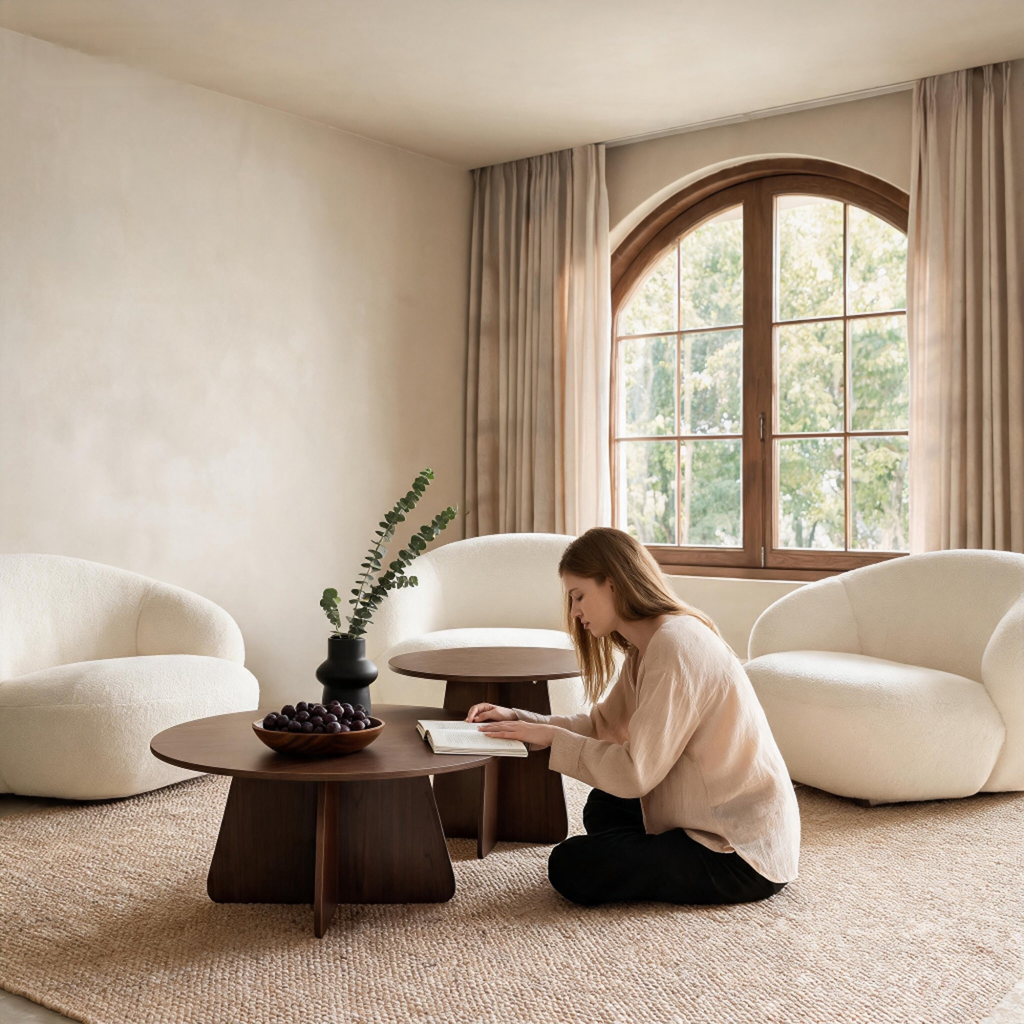 Round Nesting Coffee Table Set with Crisscross Legs