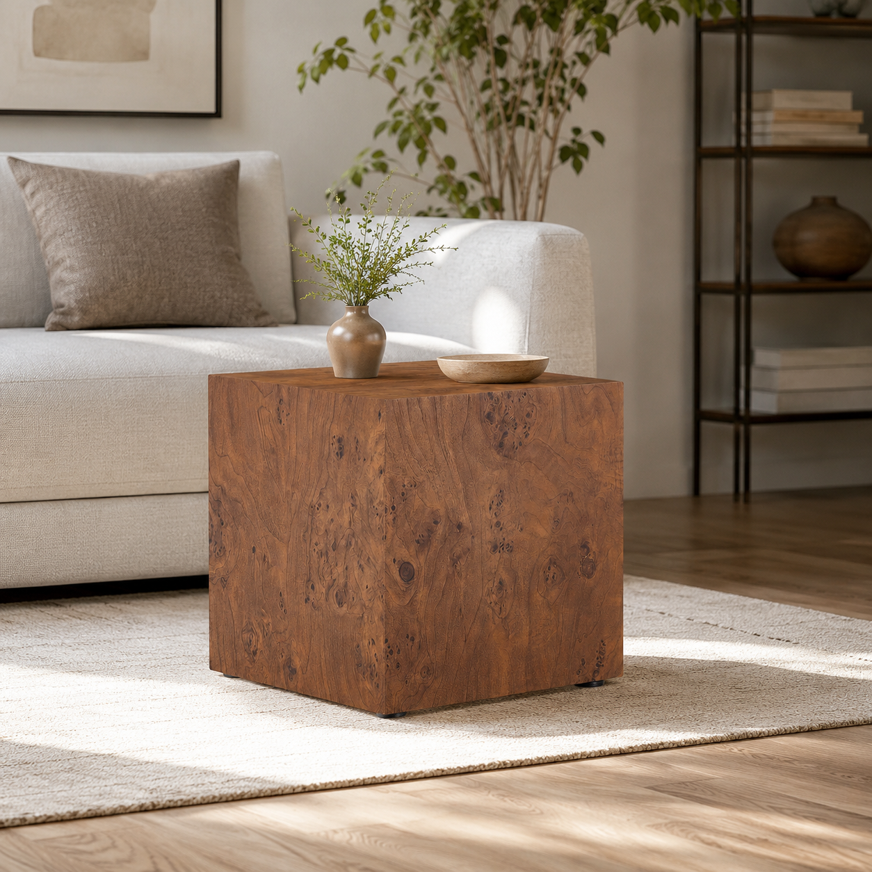 Burl Walnut MDF Cube Side Table .