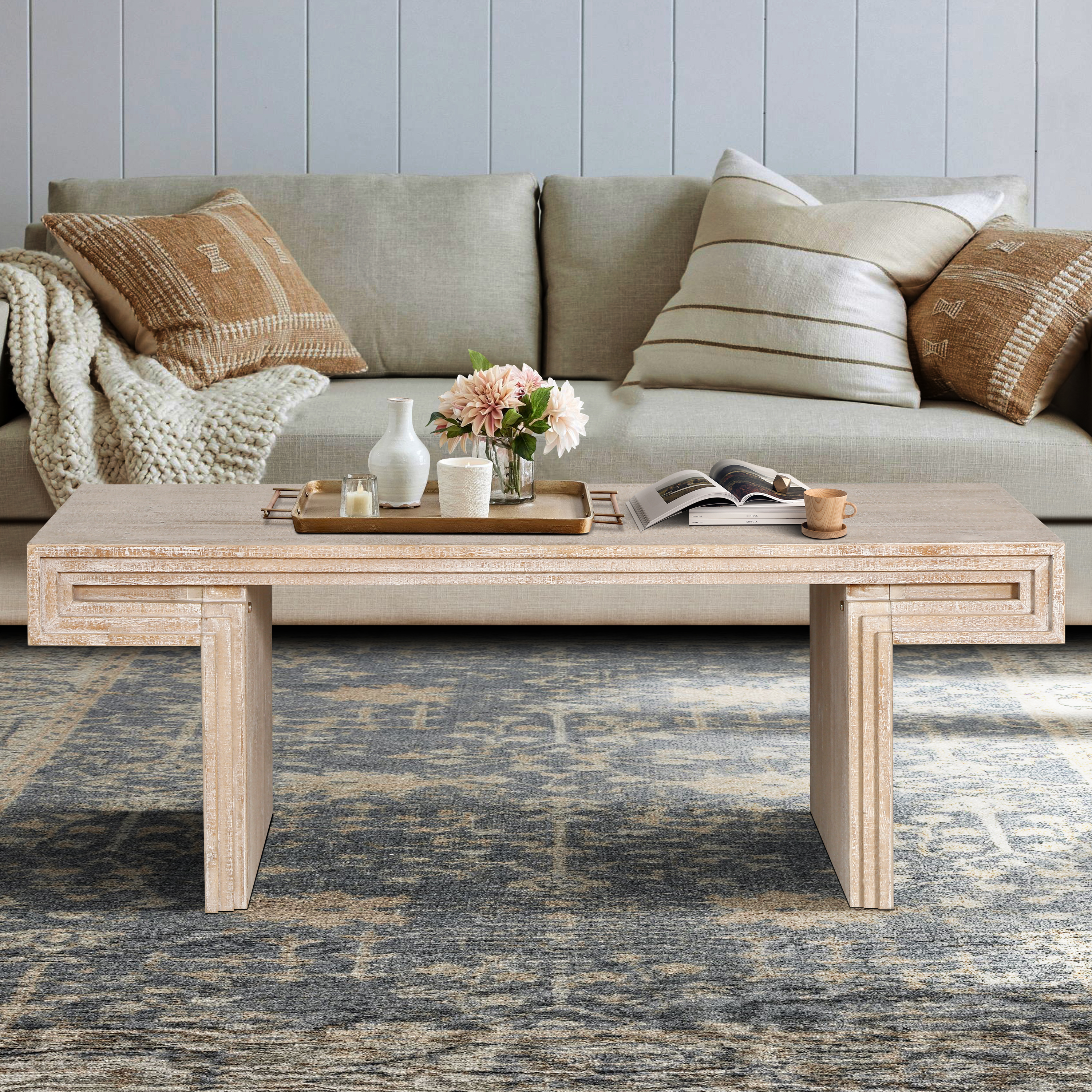 Industrial Reclaimed-Look Coffee Table with Lower Shelf