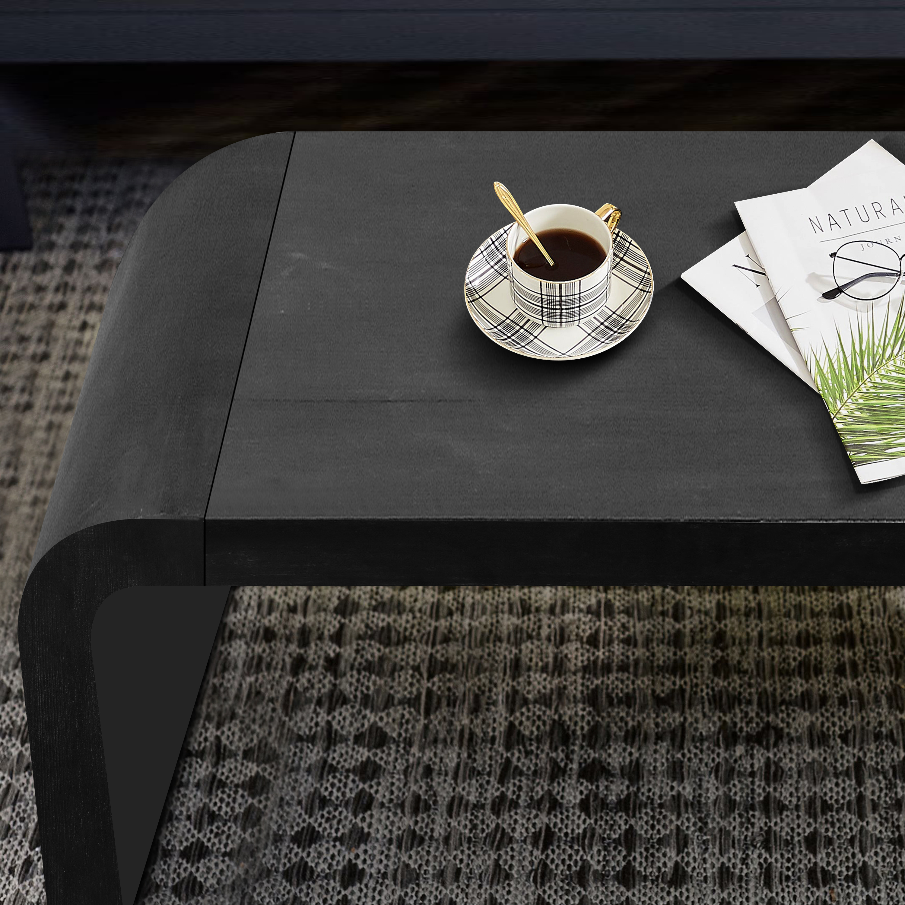 Art Deco Curved Farmhouse Coffee Table, Antique Black