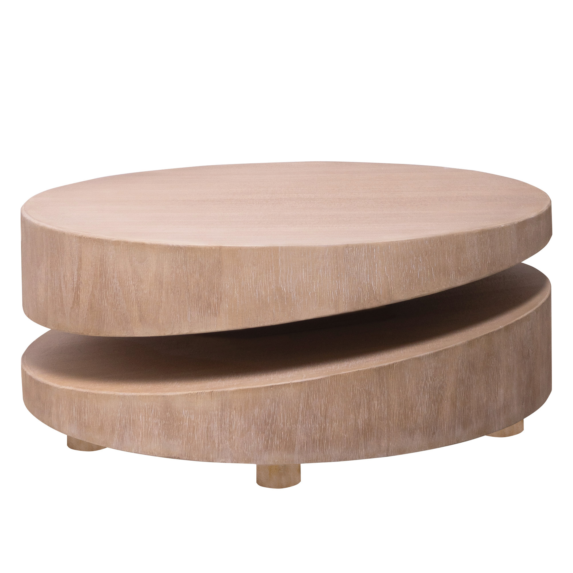 Round Natural Engineered Wood Coffee Table, Two-Tier