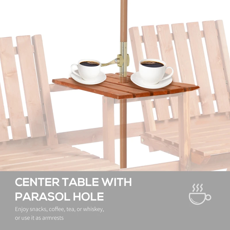 Wooden Patio Bench with Center Table & Umbrella Hole photo 8