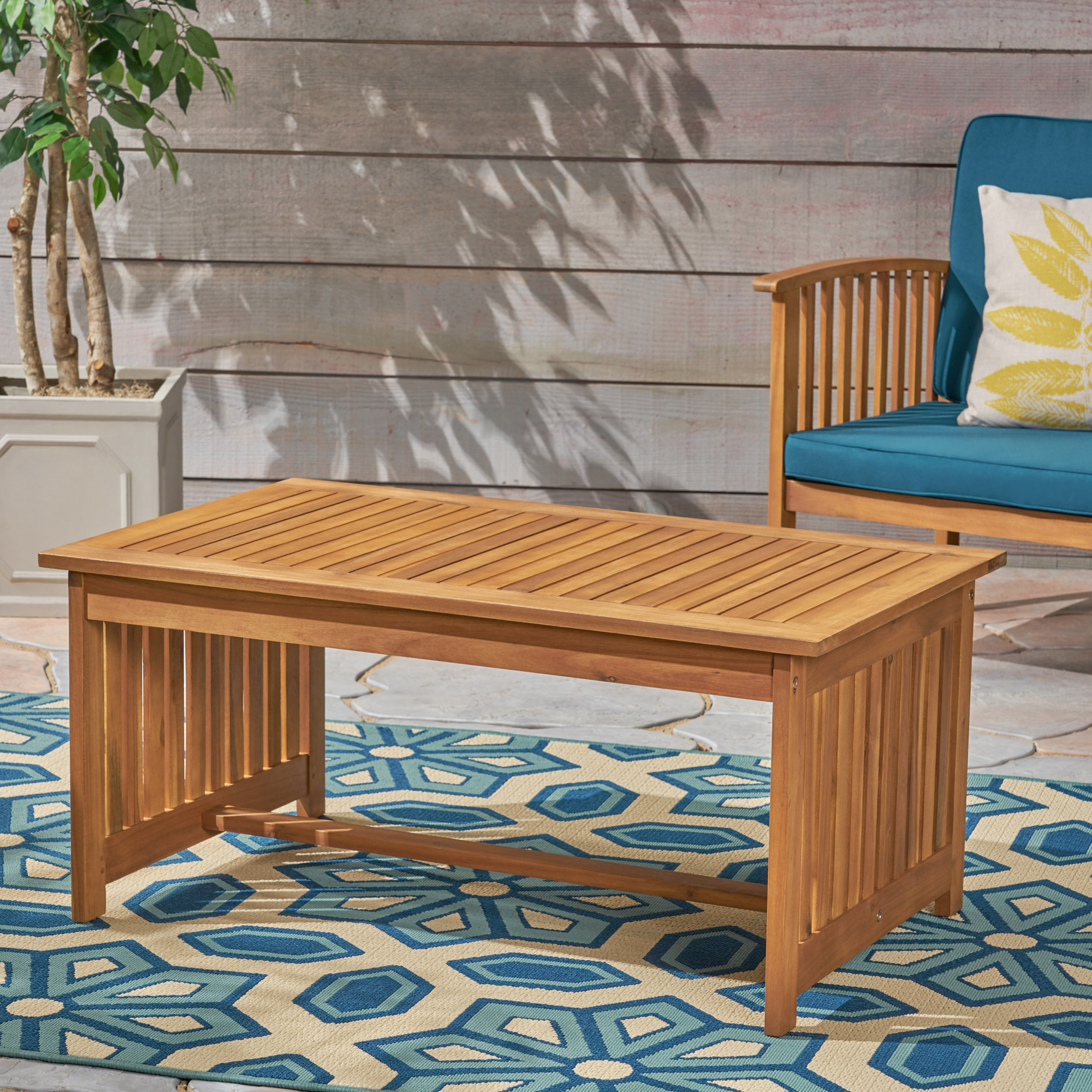 Rectangular Acacia Wood Coffee Table, Brown Patina
