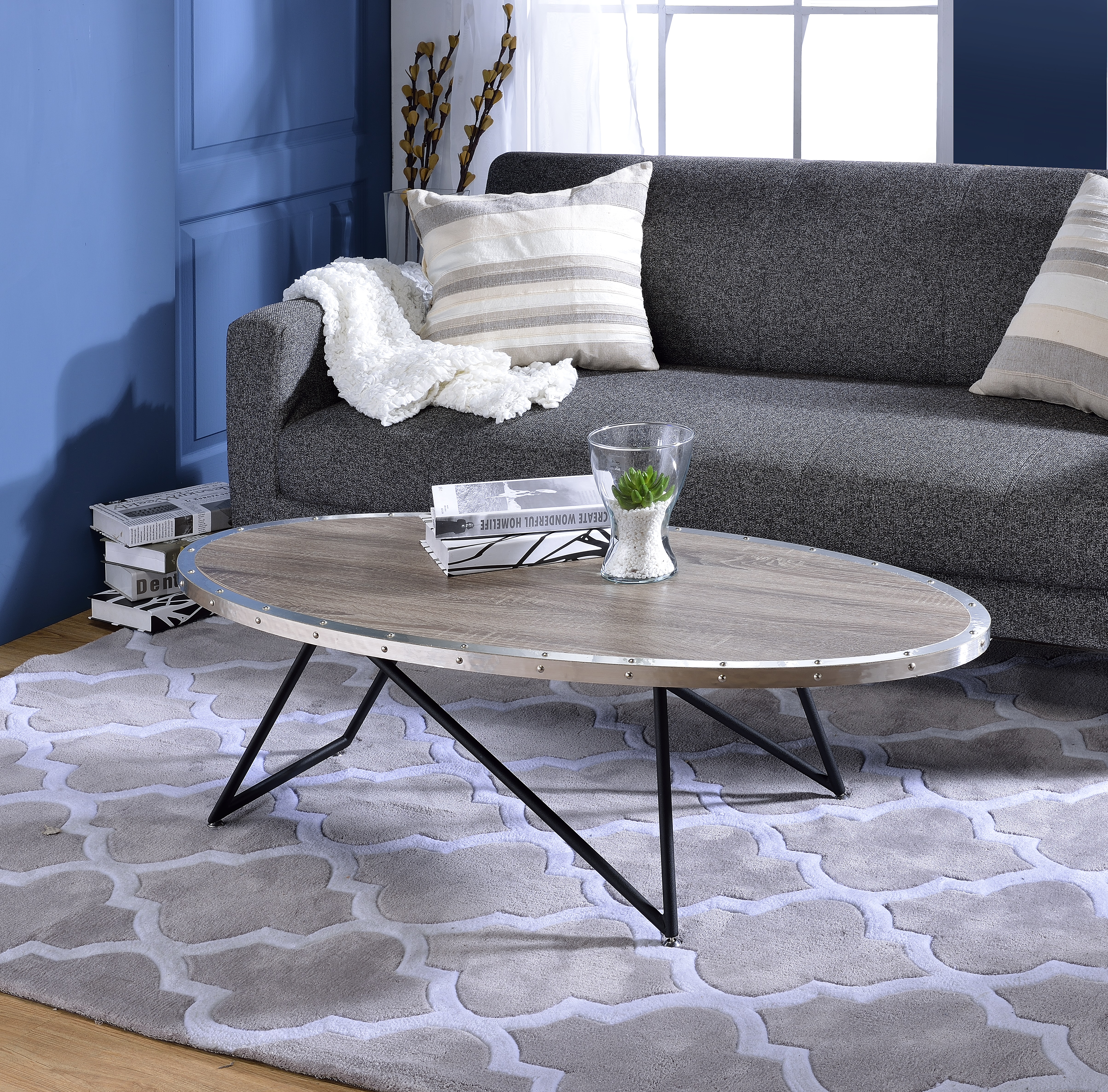 Allis Weathered Gray Oak & Metal Finish Coffee Table