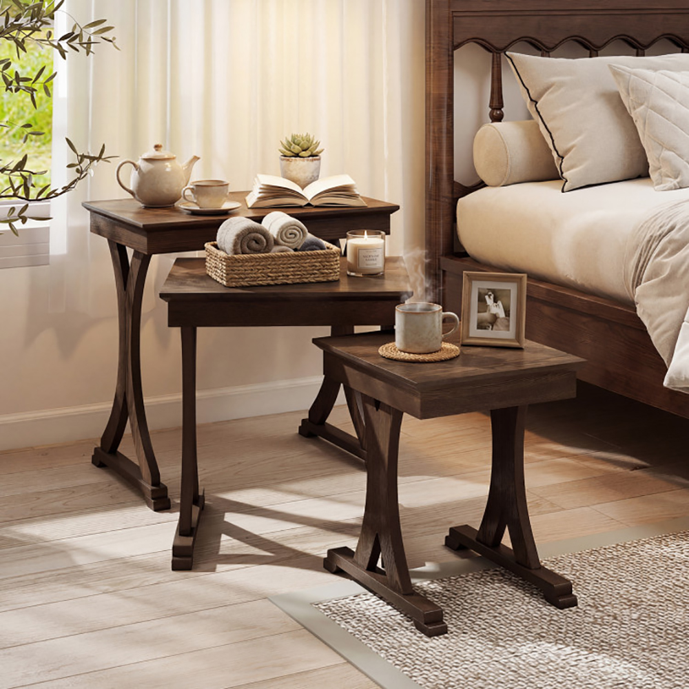 3-Piece Nesting Side Table Set with Rubber Wood Legs