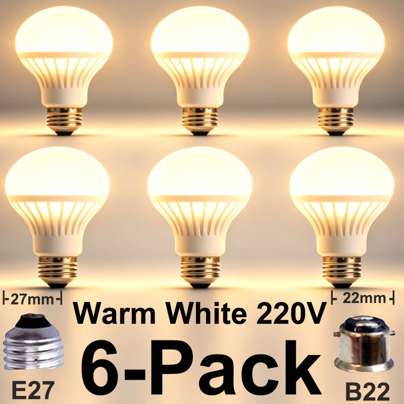 LED Light Bulbs, 6-Pack (E27/B22, 110-220V) photo 5