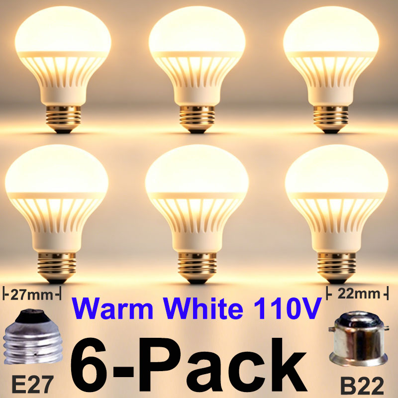 LED Light Bulbs, 6-Pack (E27/B22, 110-220V) photo 7
