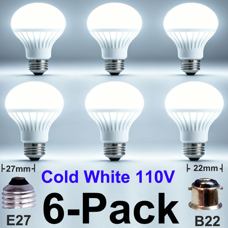 LED Light Bulbs, 6-Pack (E27/B22, 110-220V) photo 9