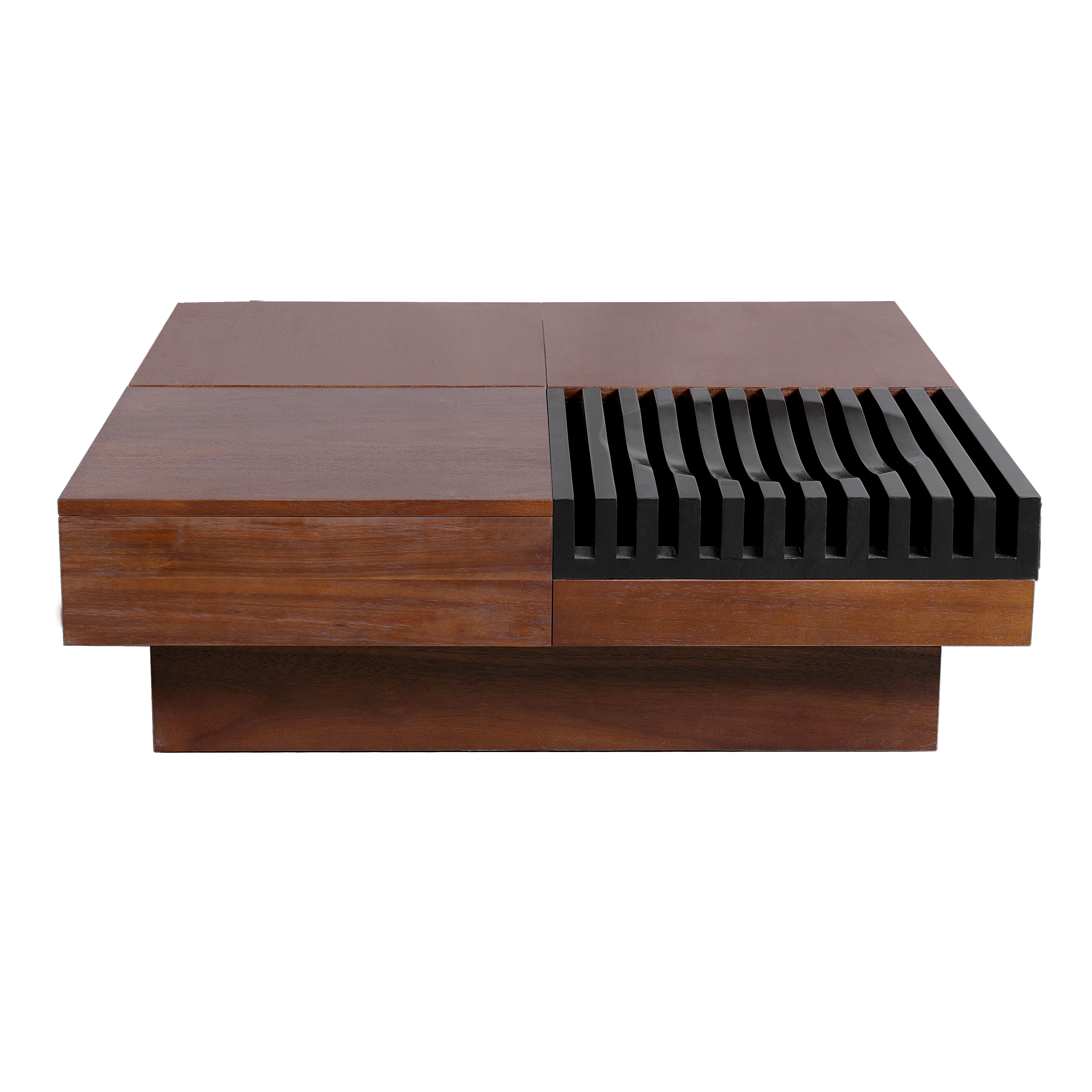 Square Acacia and MDF Storage Coffee Table, Brown and Black