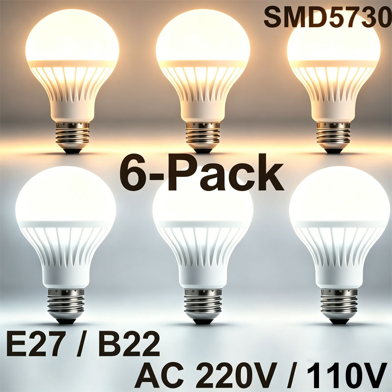 LED Light Bulbs, 6-Pack (E27/B22, 110-220V) photo 10