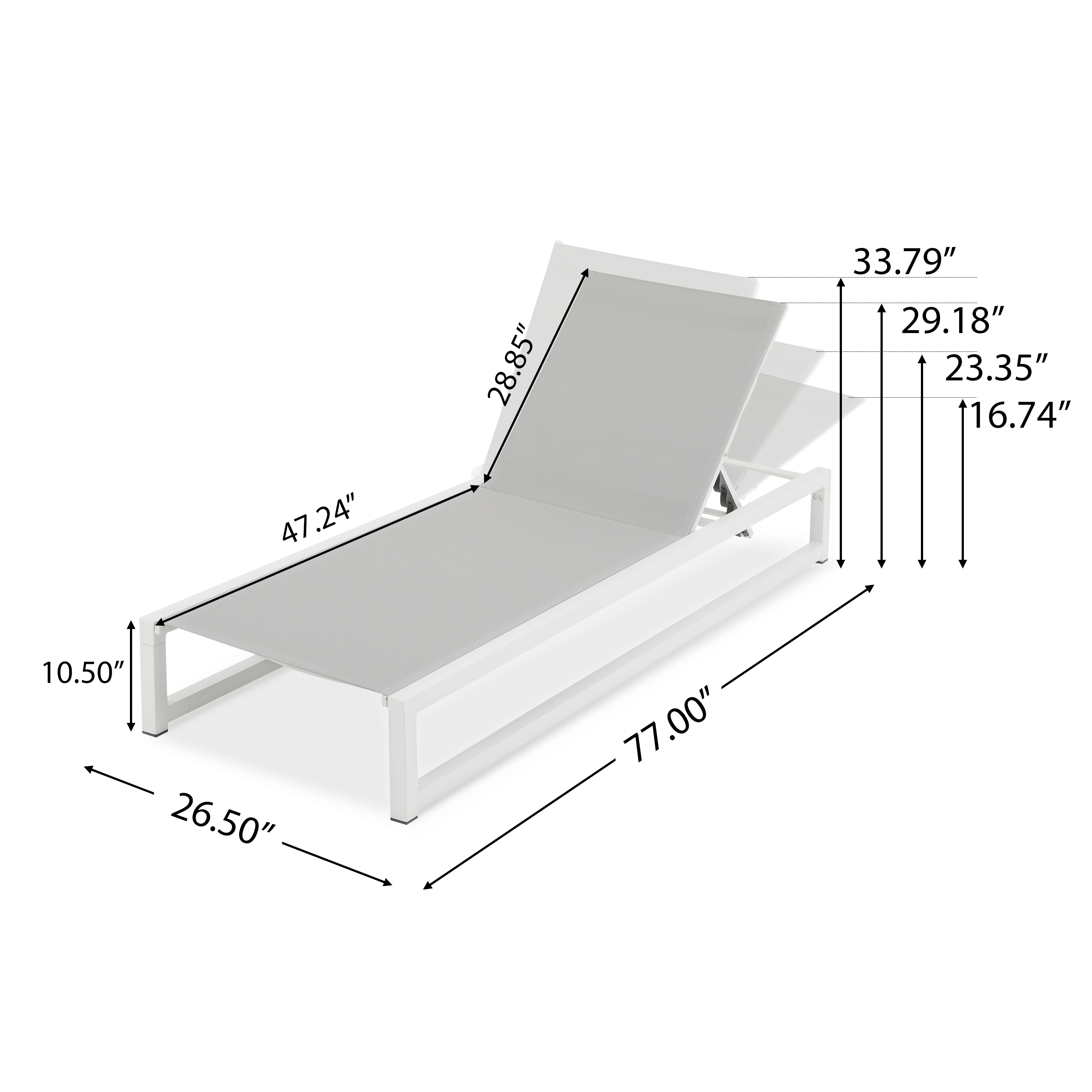 5-Level Adjustable 2-Piece Outdoor Chaise Lounge, Durable Aluminum Frame & Textilene Mesh, Perfect For Patio Poolside