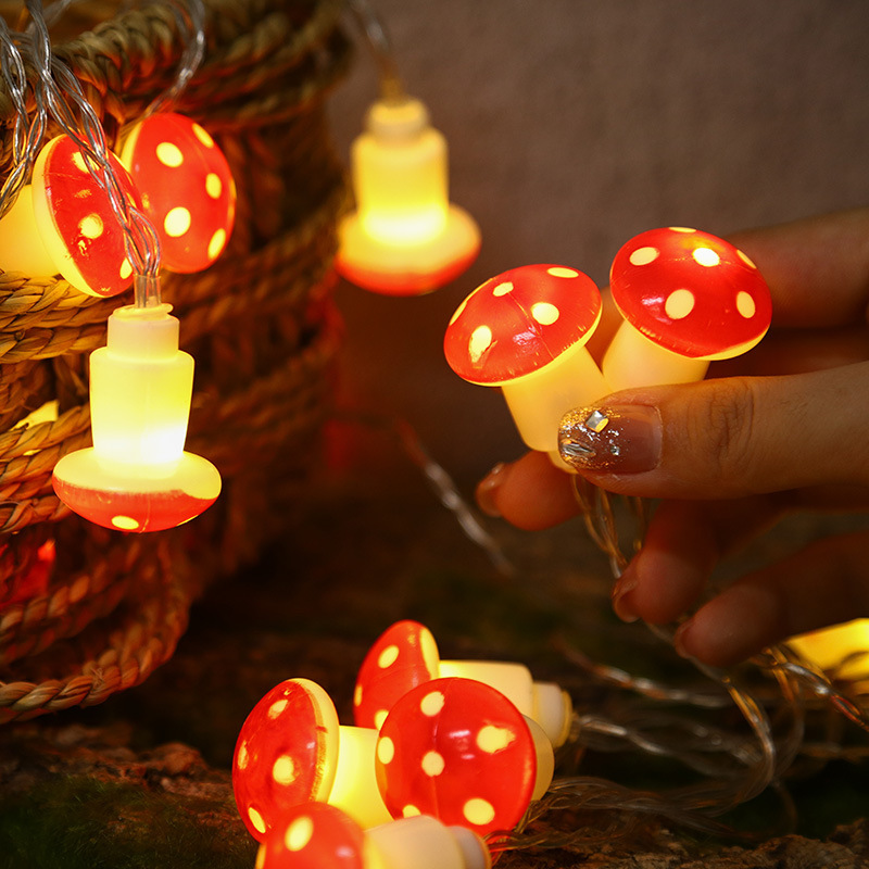 LED Mushroom String Lights, Battery-Powered